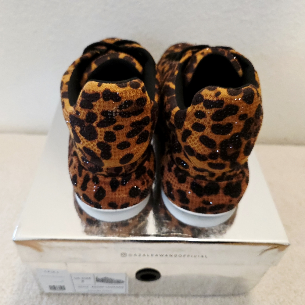 New In Box Azalea Wang Leopard Print And Rhinestone Platform Sneakers, Size 8 - Picture 6 of 11